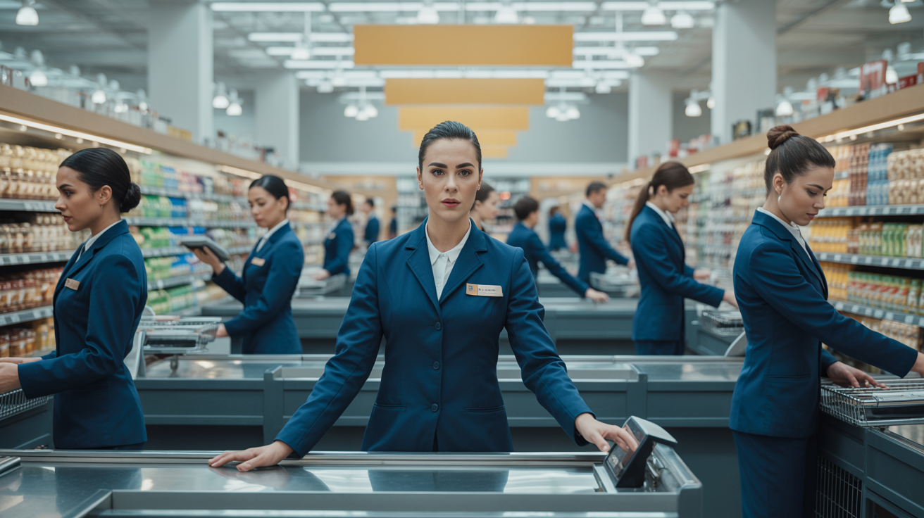 Retail and supermarket workforce serving customers