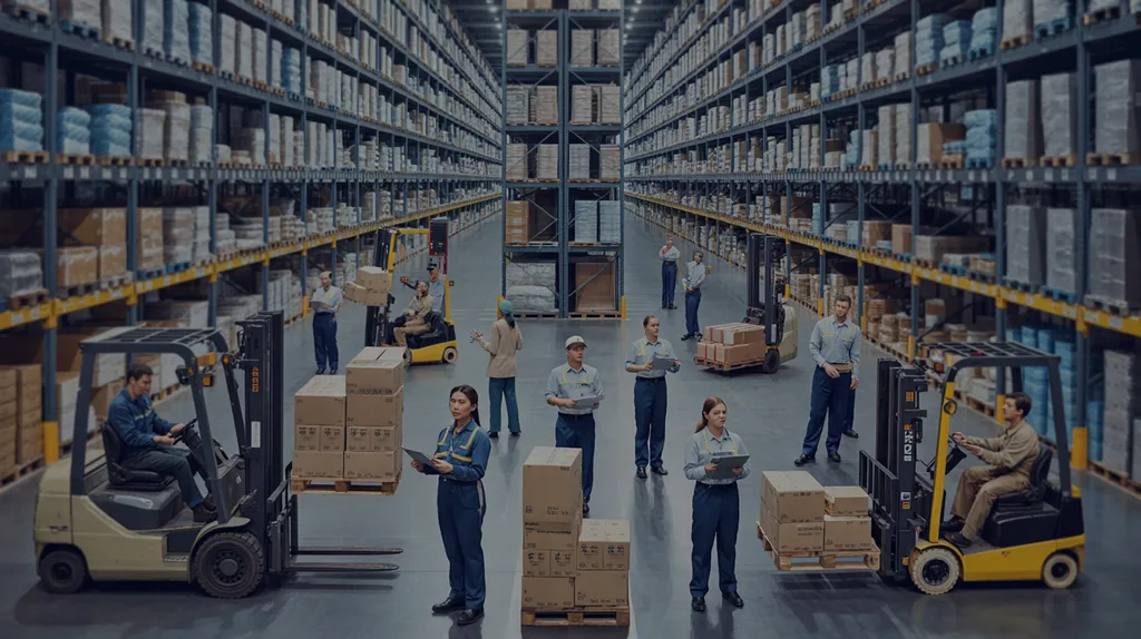 Warehouse and logistics workforce managing inventory and distribution