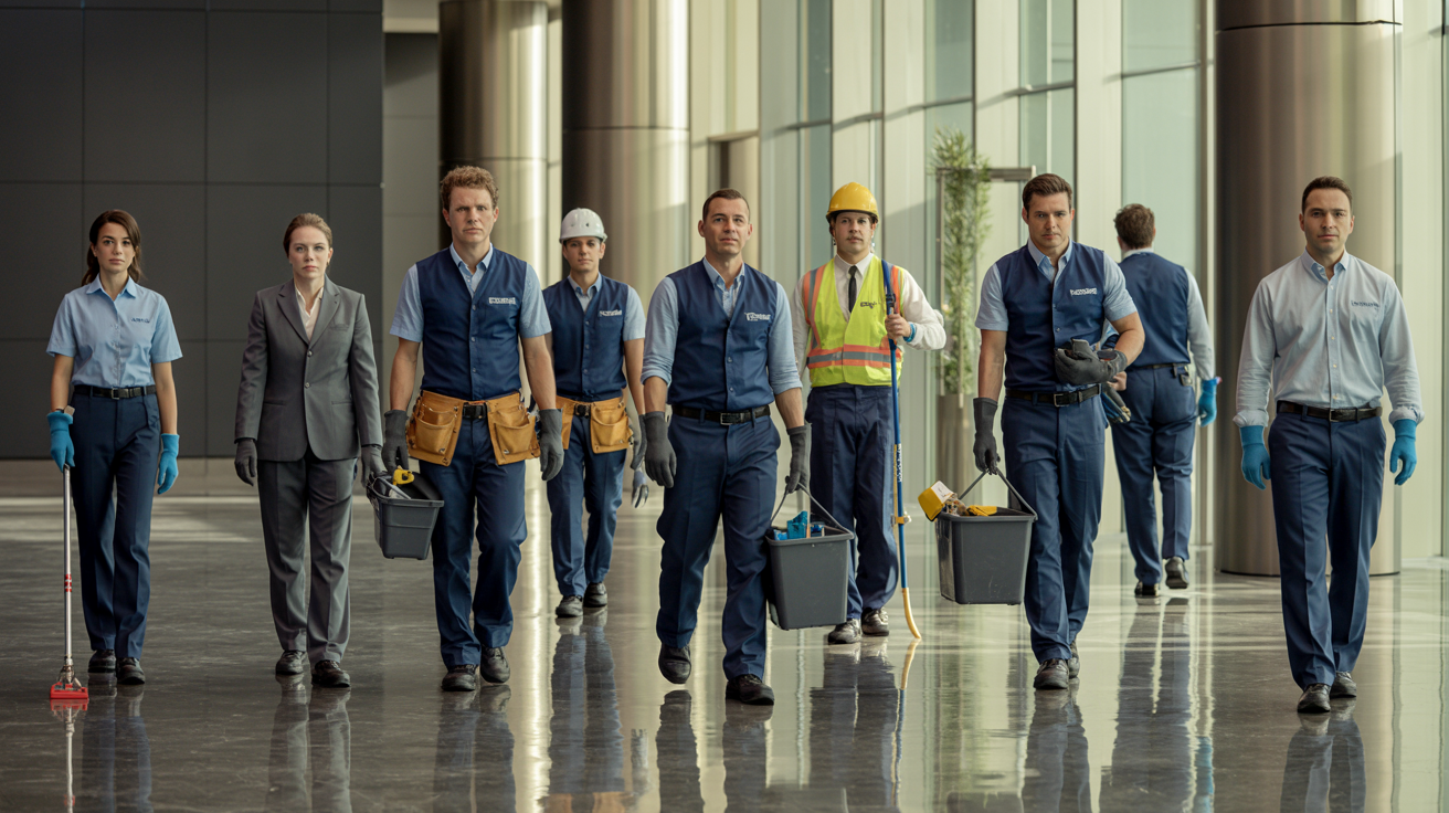 Facility management professionals maintaining a commercial property