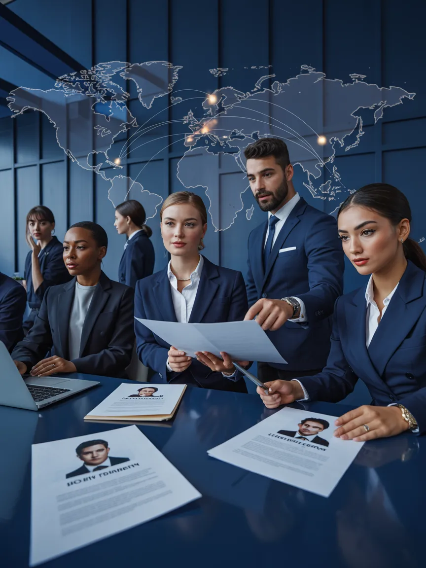 Professional recruitment specialists reviewing candidates and workforce requirements